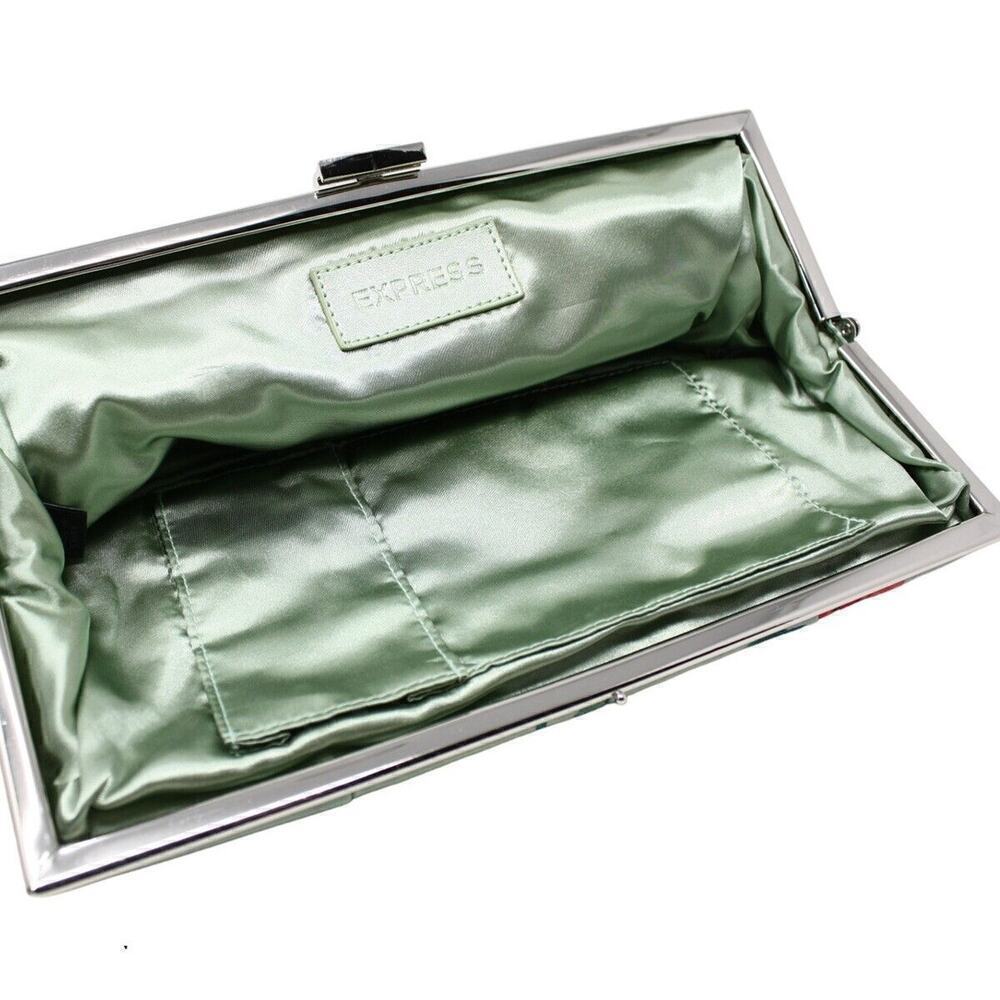 Express Floral Clutch Handbag in Sea Green and Pink Satin 12" Across - Hey Viv - Picture 2 of 7